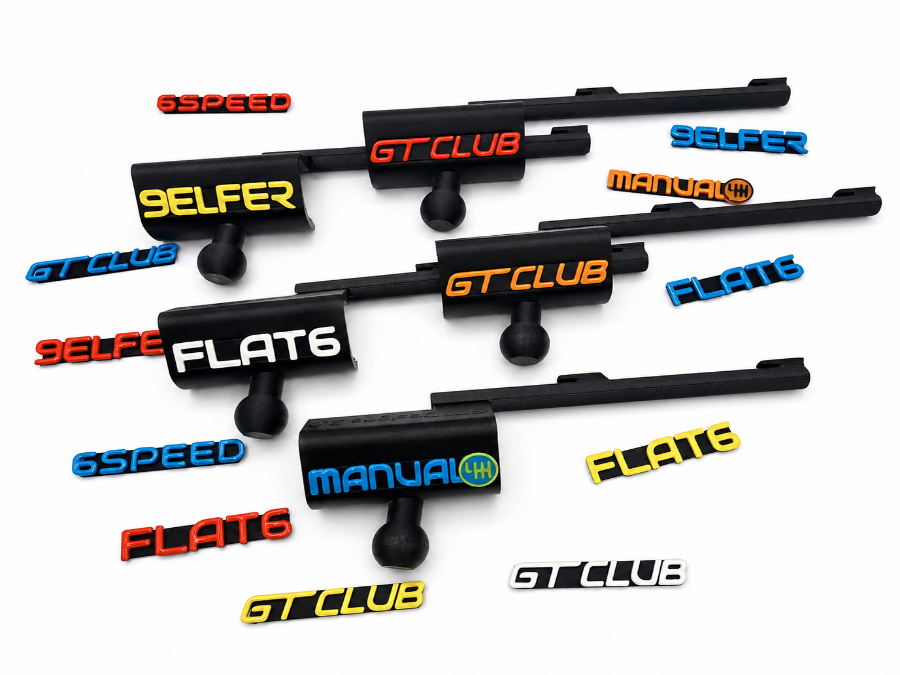 GT3Designs V2 mounts showing the lettering presets and the colour range.