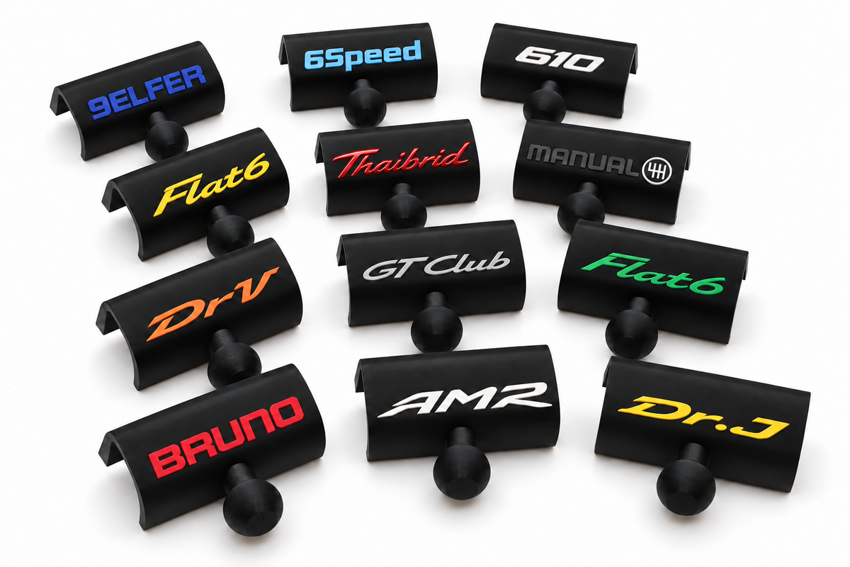 GT3Designs V2 mounts showing the lettering presets and the colour range.