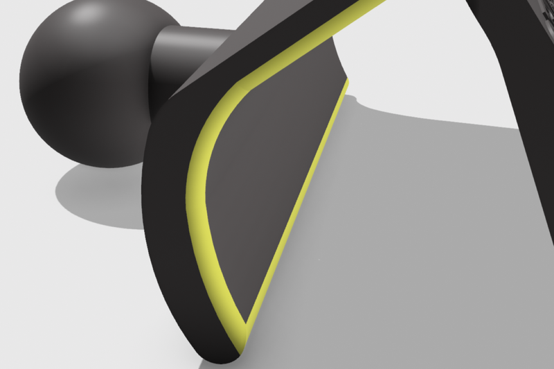Macro detail of the chamfered edge on the mount.